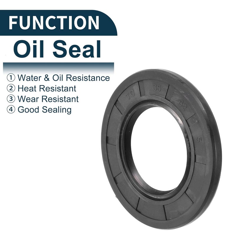 TUCKBOLD Universal Oil Seal TC Double Lip W Steel Spring Seal Ring Rotary Shaft Seal 35x62x5mm High Pressure NBR Rubber Black 5 Pcs - Image 3